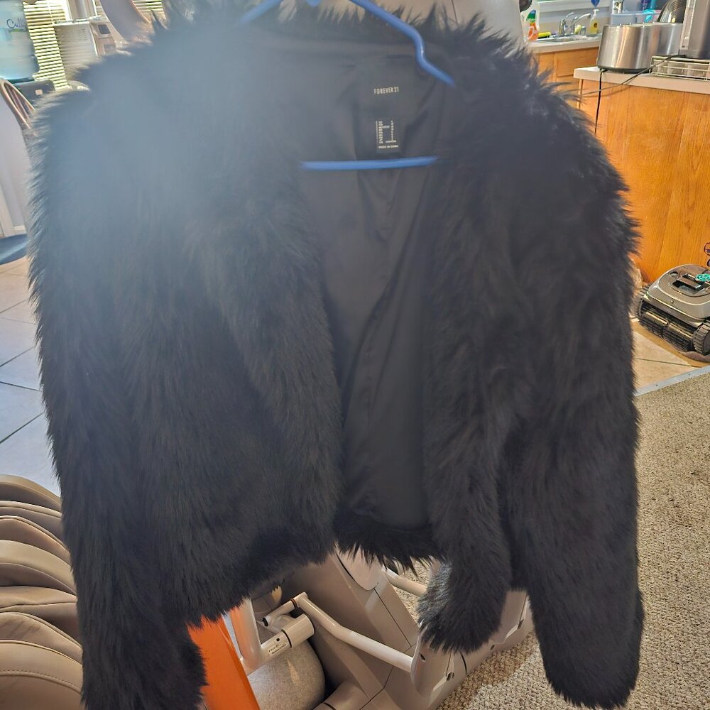 Black faux fur coat size large